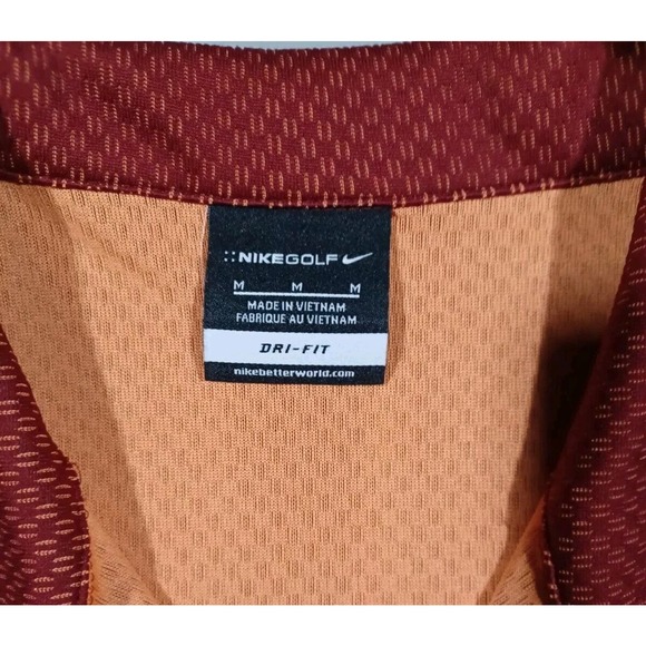 Nike Shirt Mens M Brown Geometric Pattern Polo Dri Fit Short Sleeve Golf - Picture 3 of 4